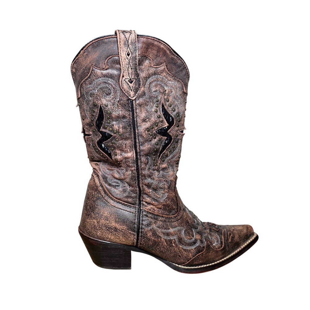 Laredo Womens Brown Leather Lucretia Studded Western Cowboy Boots Size 9M